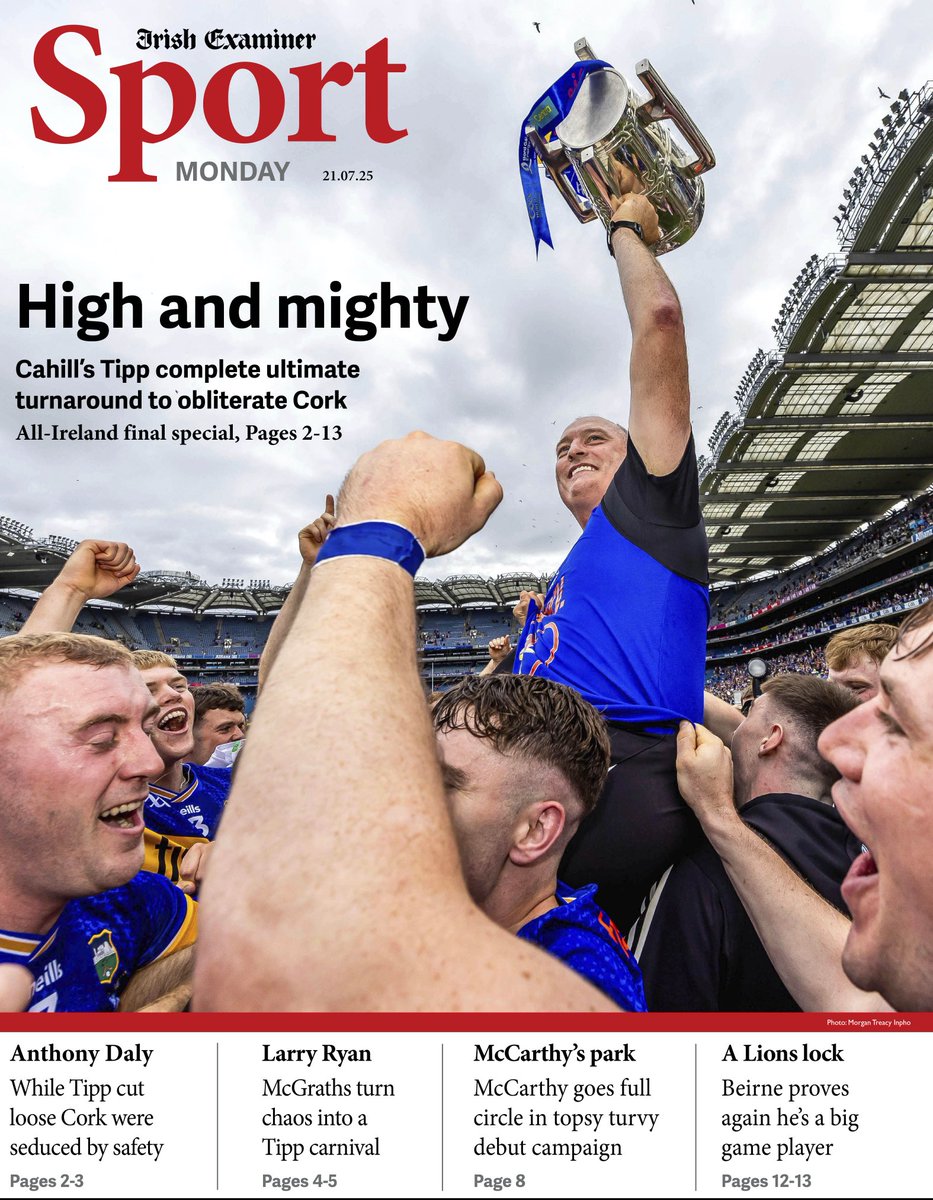 tonyleen's tweet image. Above and beyond. The cover of Monday’s @ExaminerSport, a keepsake (hopefully) for @TipperaryGAA folk. Wonderful words on a dramatic Sunday inside 24-page special