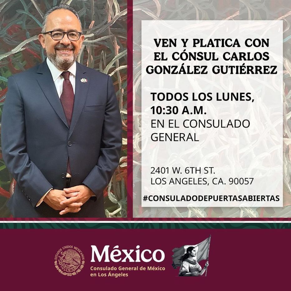 carlos_glezgtez's tweet image. ¡Acompáñanos este lunes 🗓️ 21 de julio a las ⏰ 10:30 A.M. en nuestra audiencia pública en @ConsulMexLan 🇲🇽!
Un espacio de diálogo abierto para escucharte y presentarte nuestros servicios.
#ConsuladoDePuertasAbiertas
#SomosUnaCasaDeServicio