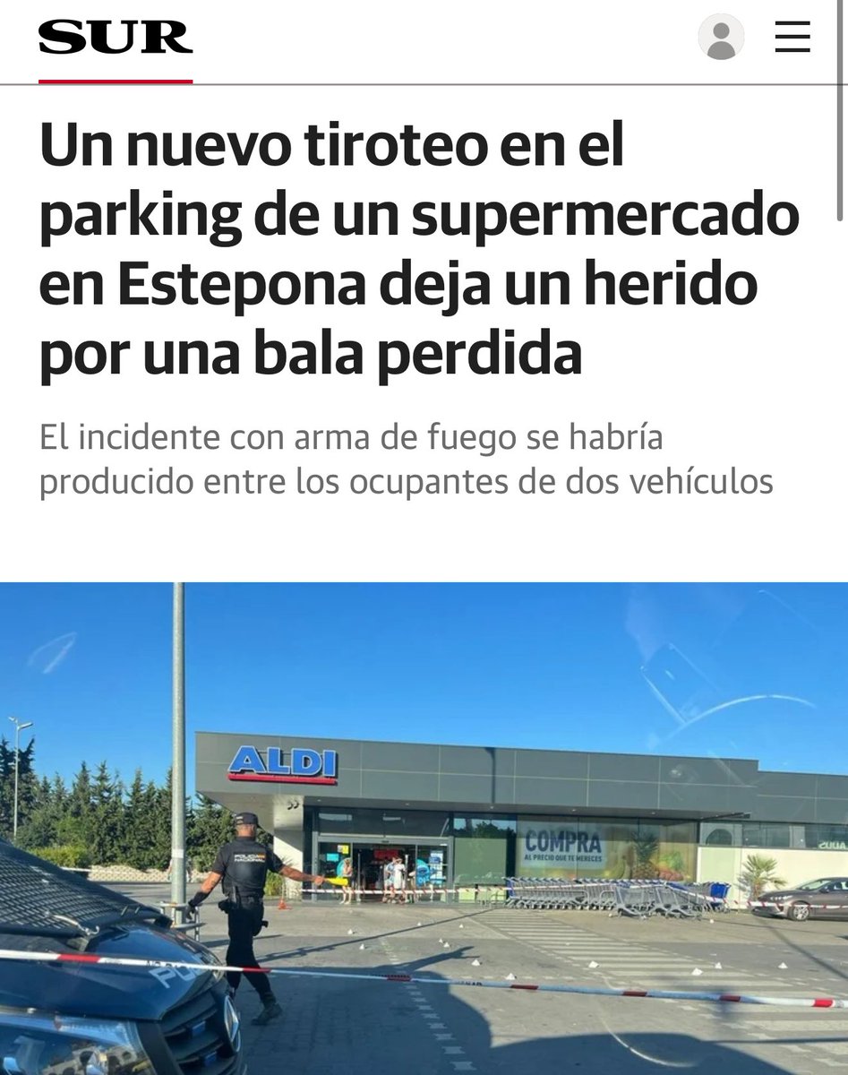 ‼️ Enésimo tiroteo en la Costa del Sol. 

Los malagueños ya no pueden vivir tranquilos en sus barrios por culpa del PP y del miserable Marlaska. Unos y otros se niegan a combatir con contundencia el mercado negro de armas.