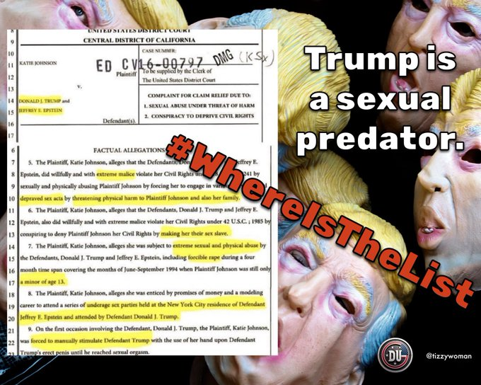 DUnitedGraphics's tweet image. After all the sex scandals, the loses in court to E. Jean Carroll and Stormy and now his fear of releasing the Epstein client list, no one should have any doubt Trump's name is there.
Agree? Use the meme with a tweet.
Check back daily for new memes.
#DemsUnited