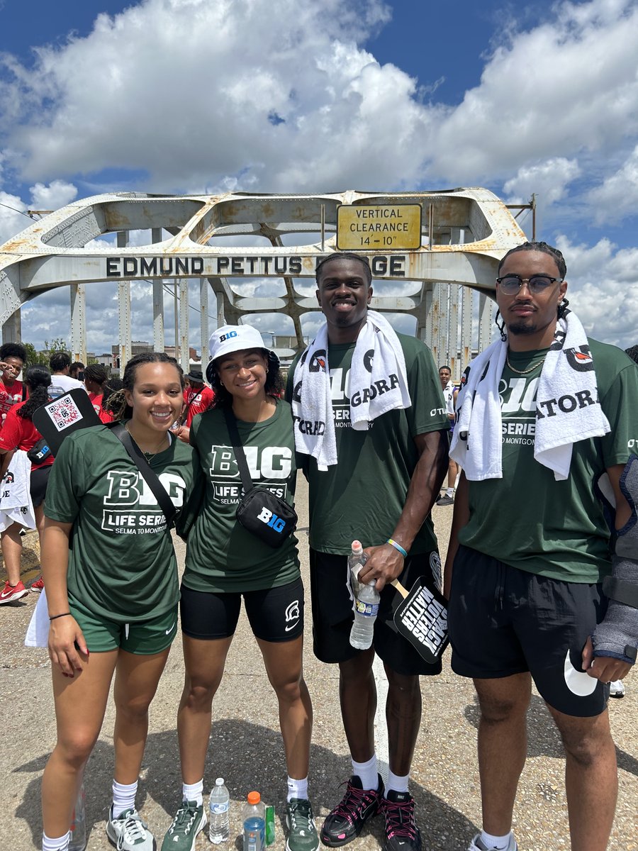 MSU_Athletics's tweet image. As a part of the #B1GLife Series, Spartan student-athletes participated in a community service event and made the annual walk from the First Baptist Church in Selma across the Edmund Pettus Bridge.