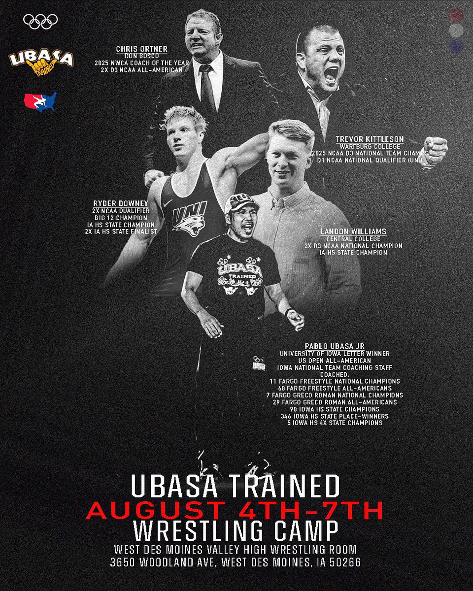 Ubasa Wrestling (@ubasatrained) on Twitter photo Get Signed Up!
my.cheddarup.com/c/2025-ubasa-w…
Ubasa Trained Wrestling Camp
August 4th-7th
West Des Moines Valley Wrestling Rm
Open to all boys and girls Grades 3rd-12th That has wrestled before.
Technique, Drilling, & Live Wrestling
For More Info email:
ubasatrained@gmail.com Get Signed Up!
my.cheddarup.com/c/2025-ubasa-w…
Ubasa Trained Wrestling Camp
August 4th-7th
West Des Moines Valley Wrestling Rm
Open to all boys and girls Grades 3rd-12th That has wrestled before.
Technique, Drilling, & Live Wrestling
For More Info email:
ubasatrained@gmail.com