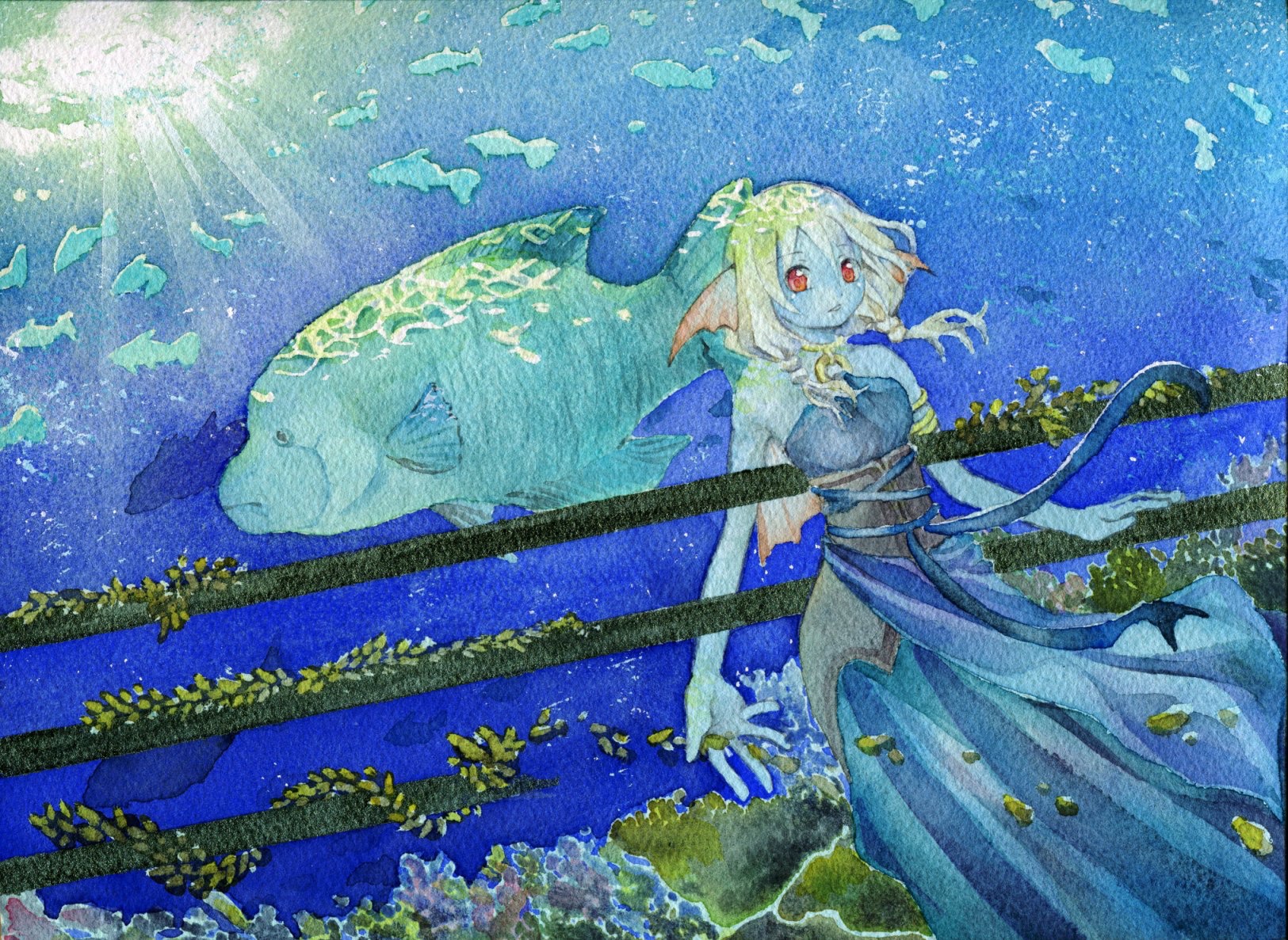 手描きイラスト✢創作水彩原画『夏の青』 【公式通販】