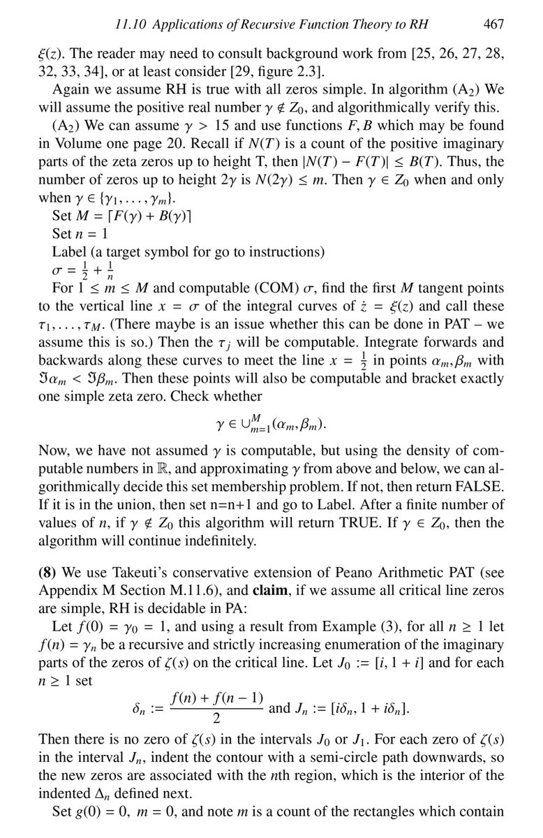 ModalMetamodel's tweet image. I suspect that Broughan conflates two notions of decidability here. If every zero is simple, then yes, I’ll grant that the set S of indices of zeroes off the critical line is decidable, but this does NOT mean that verifying whether S is empty is decidable in Peano Arithmetic.