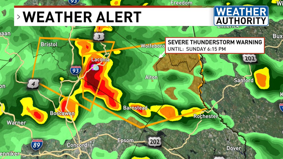 A Severe Thunderstorm Warning is in effect for parts of Belknap, Strafford, Carroll, Merrimack County until 7/20 6:15PM