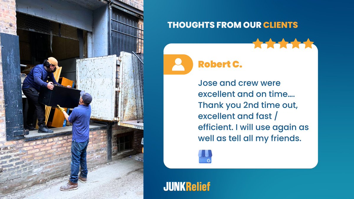 JunkRelief's tweet image. Being on time, fast, and efficient is what we aim for every time, and it means a lot to know we've hit our target. We're glad we could help. Thank you for the review! ⭐

#junkreliefchicago #chicagocleanout #declutterchicago