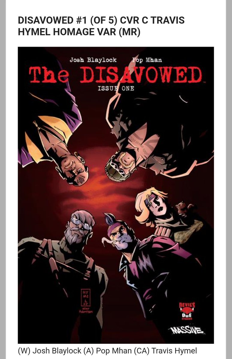 travis_hymel's tweet image. Just announced from @Massivepublish and #devilsduecomics the disavowed #1 comes out in stores October 1st! Preorder my cover for issue 1 at your local shop! It's an homage to Darick Robertson and Tony Avina's #theboys cover.