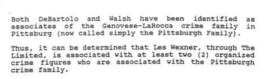 mudpuppy_16's tweet image. Holy Shit! 👀
In 1991, an analyst with the Columbus Police Organized Crime Bureau, wrote a memo tying Jeffrey Epstein's cash cow, Les Wexner, to the LaRocca-Genovese Crime Family. archive.org/details/shapir…