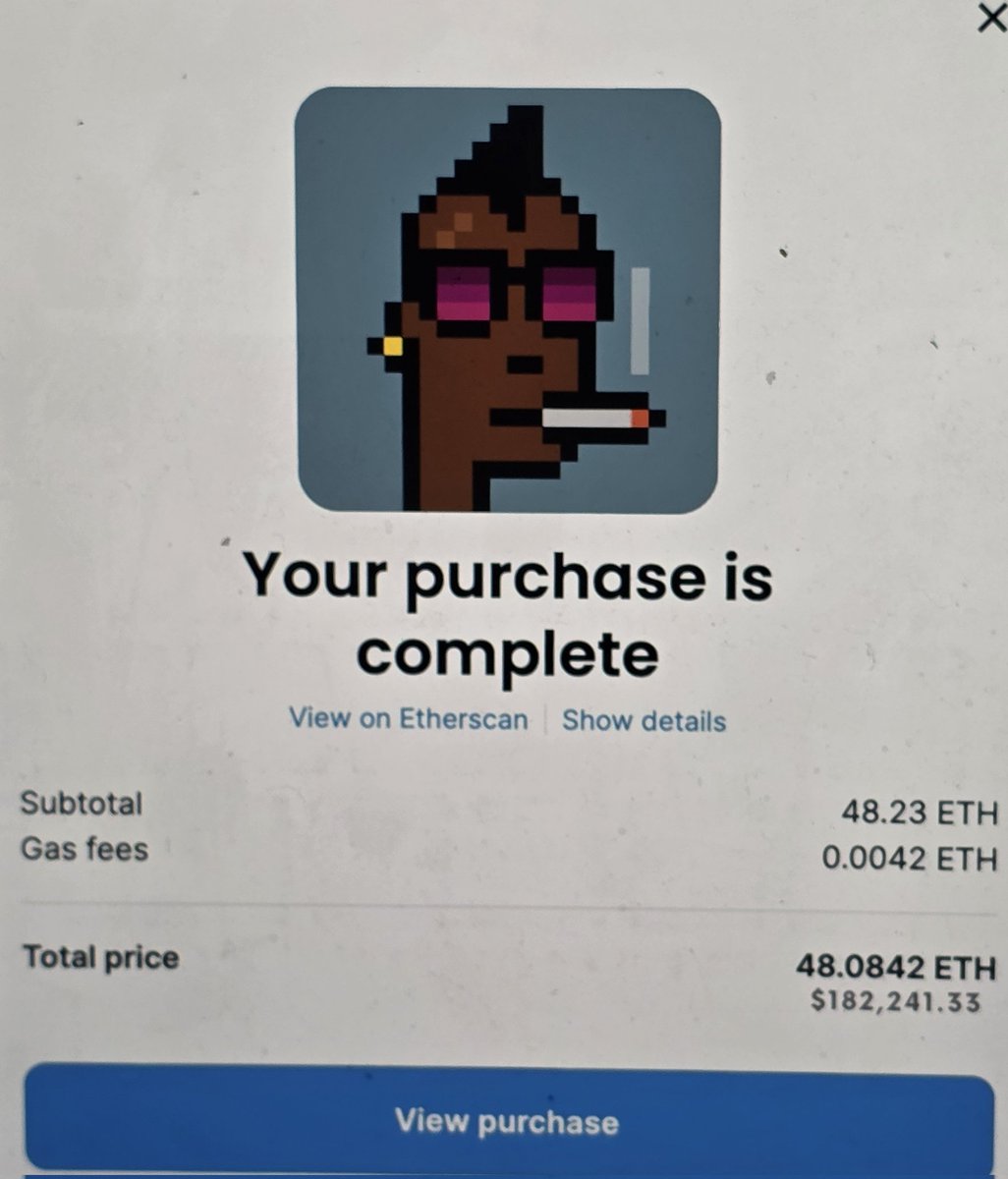 New NFT 🤗 It was my dream to own one of those one day and just bought this punk for 48 ETH ($180,000) 🔥

Feeling fulfilled so I will drop 5 $ETH to random person who like, comment and retweet today 👌

#NFT #NFTs