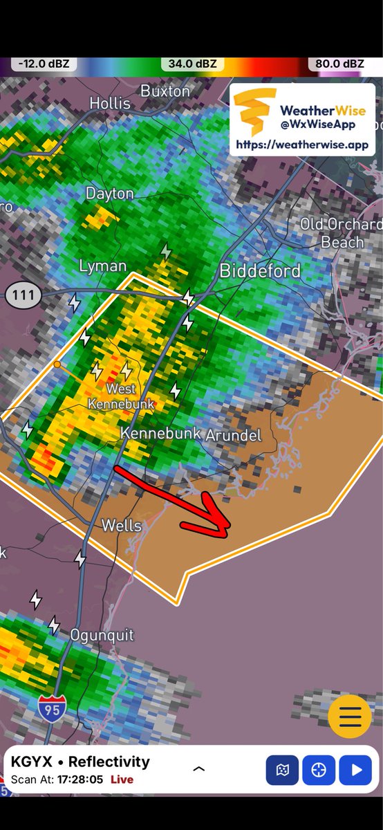 5:30p: Severe Thunderstorm Warning issued for the Kennebunks and Wells. Potential for hail and 60 mph gusts. It would not surprise me if this produces a waterspout once it gets out over the ocean.