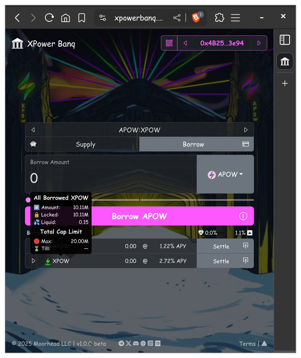 XPowerbanq.com: The $XPOW *borrow* cap limit has been increased to 20m.. 👀 You can now *borrow* $XPOW ! 💳

xpowerbanq.com/?token=XPOW&mo…
