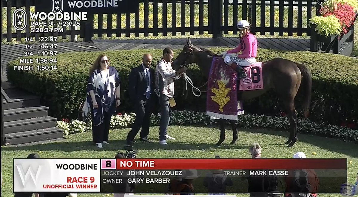 Gary McIntyre (@gary_mcintyre56) on Twitter photo NO TIME a 3yr old filly win the 500,000 Woodbine Oaks for owner Gary Barber..The winner drew off easily with Johnny Velasquez up..The trainer is Mark Casse …Sire: <a href="/NotThisTime2014/">Not This Time 1️⃣</a> <a href="/TaylorMadeSales/">Taylor Made Farm</a> NO TIME a 3yr old filly win the 500,000 Woodbine Oaks for owner Gary Barber..The winner drew off easily with Johnny Velasquez up..The trainer is Mark Casse …Sire: <a href="/NotThisTime2014/">Not This Time 1️⃣</a> <a href="/TaylorMadeSales/">Taylor Made Farm</a>