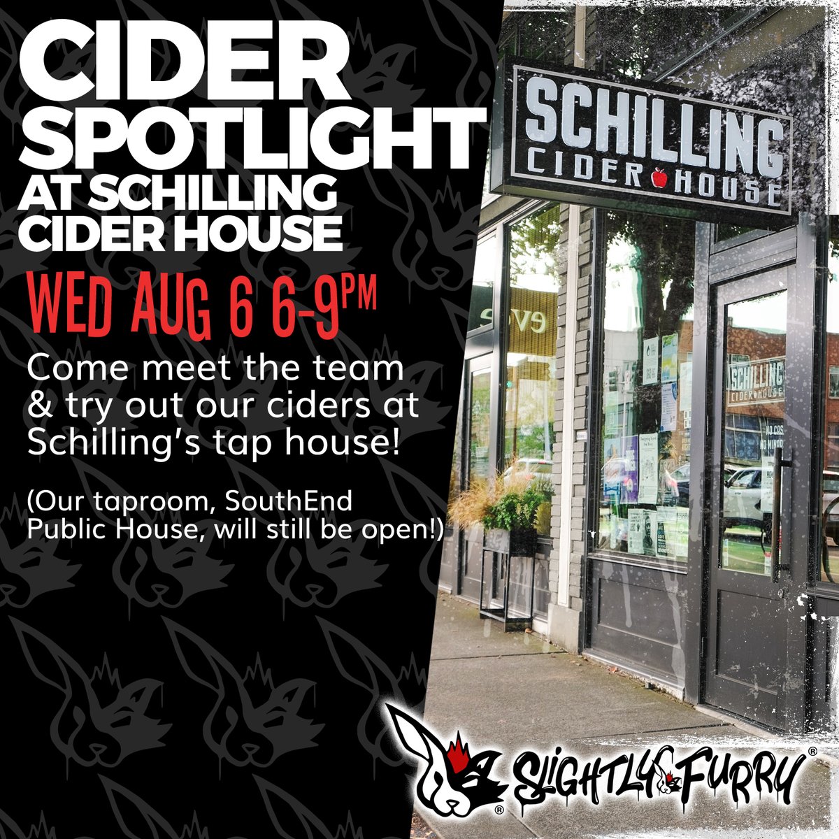 slightlyfurry's tweet image. We're THRILLED to be part of @SchillingCider's Cider Spotlight program! Come meet the team & try out our ciders at @SchillingHouse on Wednesday August 6th from 6-9pm!
#SlightlyFurryBevCo #Schilling #ciderspotlight #taptakeover