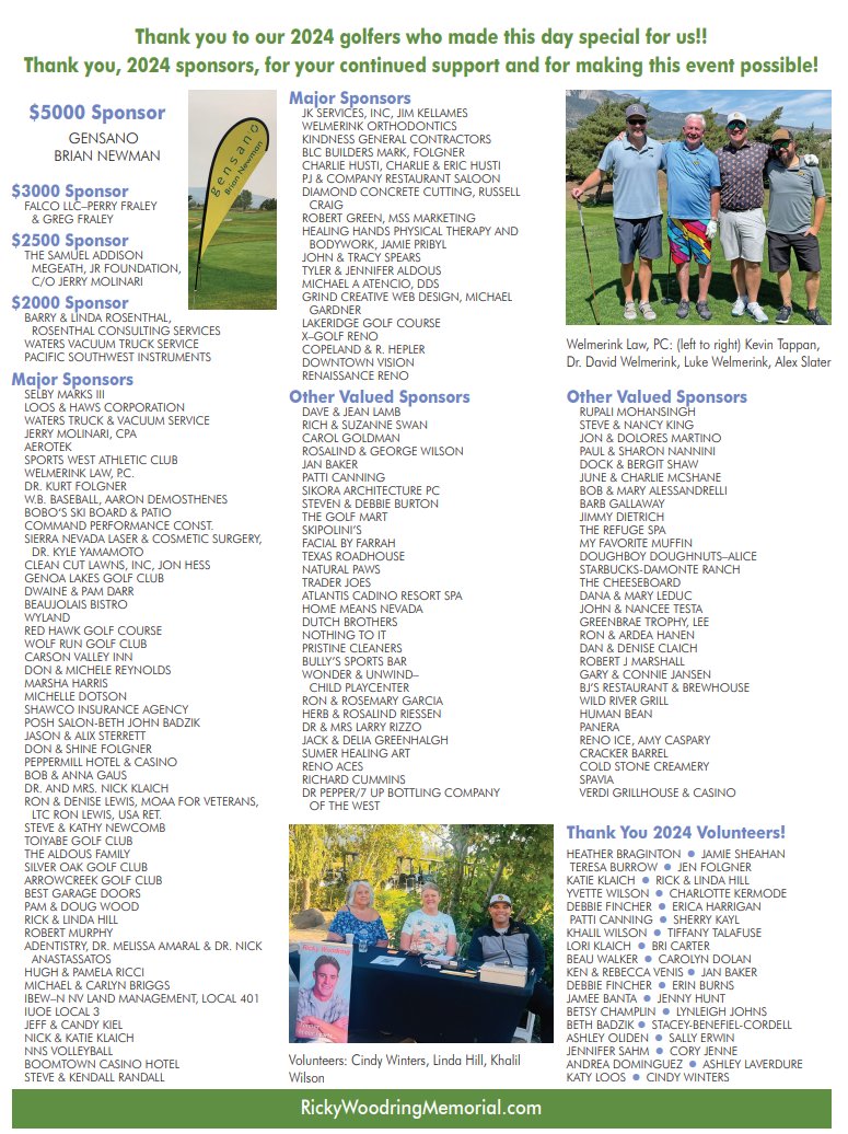 Tee up for a great cause!
Join us for the 25th Annual Ricky Woodring Memorial Golf Tournament on Saturday September 6 at Toiyabe Golf Club.
Proceeds from the tournament support scholarship programs, Galena High School Baseball and more!
Register to play or sponsor: