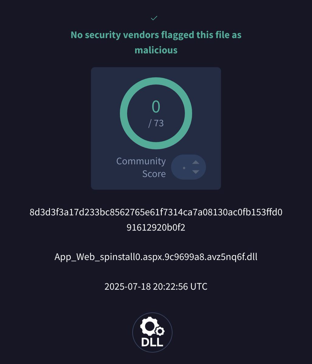 Active exploits for CVE-2025-53770 are uploaded <a href="/abuse_ch/">abuse.ch</a> 
bazaar.abuse.ch/browse/tag/CVE… 
(ASPX files are still under investigation)