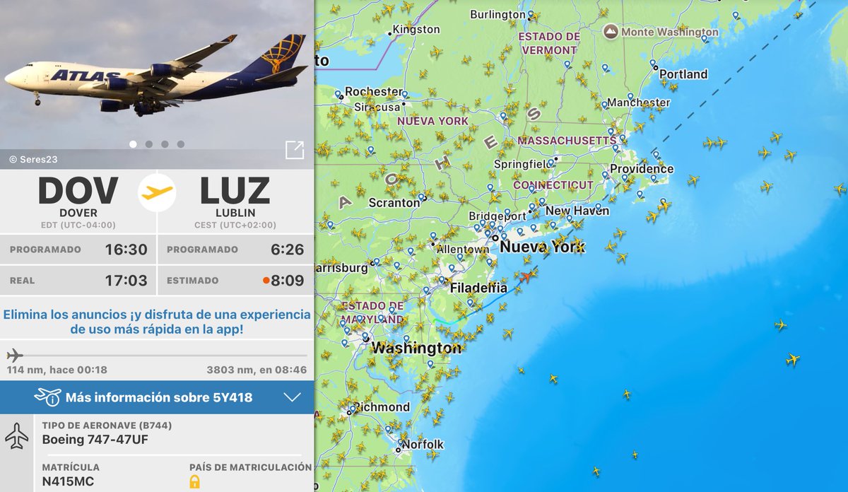 CasetaBosque's tweet image. 🪖‼️‼️Continúa llegando ayuda militar a Ucrania 🇺🇦 vía Rzeszów—Lublin, Polonia 🇵🇱.
En menos de 48 horas, han aterrizado numerosas aeronaves militares con material militar para Ucrania 🇺🇦:
—3 Boeing 747 de Atlas Air 🇺🇸 en Lublin.
—1 Boeing 767 de Air Transport International🇺🇸…