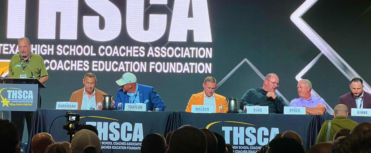JeffHoweOTF's tweet image. .@CoachSark is on the stage with the 12 other FBS head coaches in the state of Texas.
@Hornvoice is about to emcee the panel discussion, one of the highlights of the @THSCAcoaches Convention. #HookEm