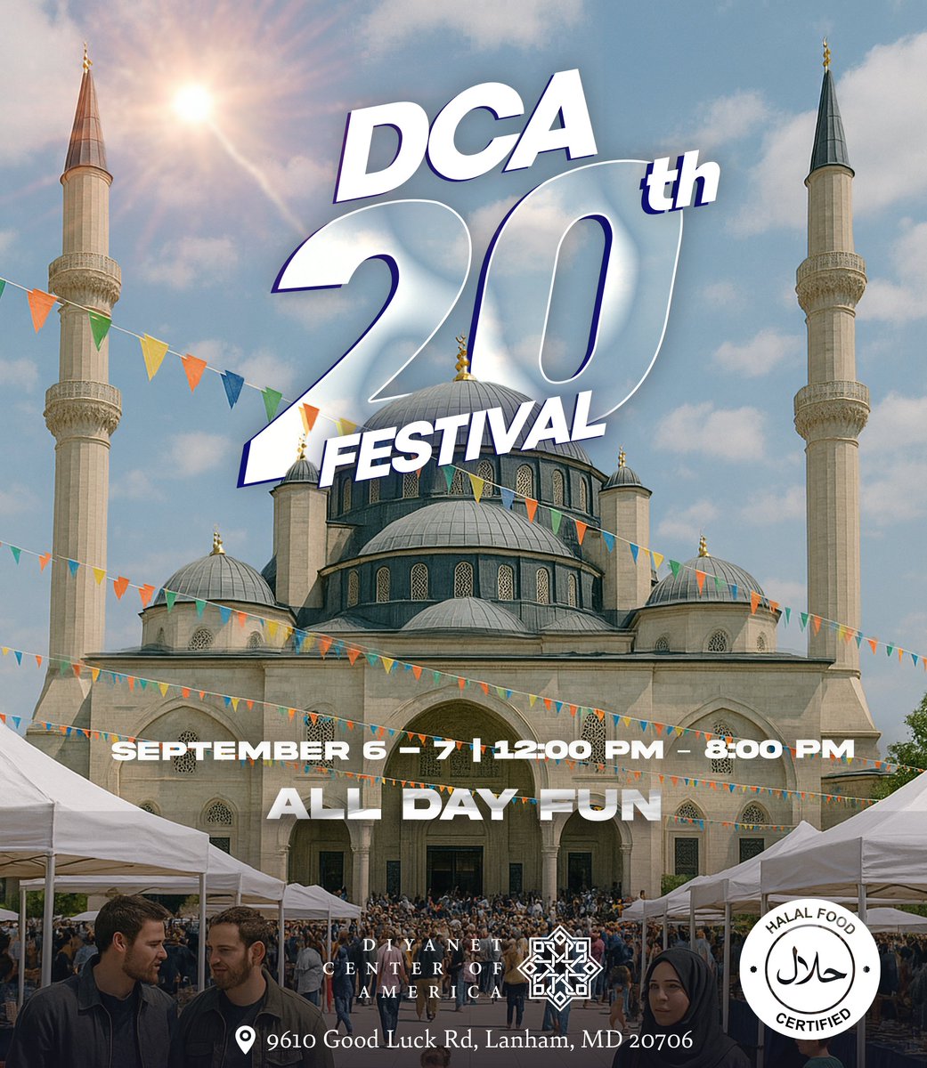 🎉 20th DCA Festival &amp; Community Bazaar 🎉

📅 September 6 – 7, 2025
🕙 12:00 PM – 8:00 PM

🎪 All Day Fun for Everyone!

📍 Address: 9610 Good Luck Rd, Lanham, MD 20706
🍽️ Halal Food Certified

📋 Booth Registration: forms.gle/6xV8dYtgGXxWv7…