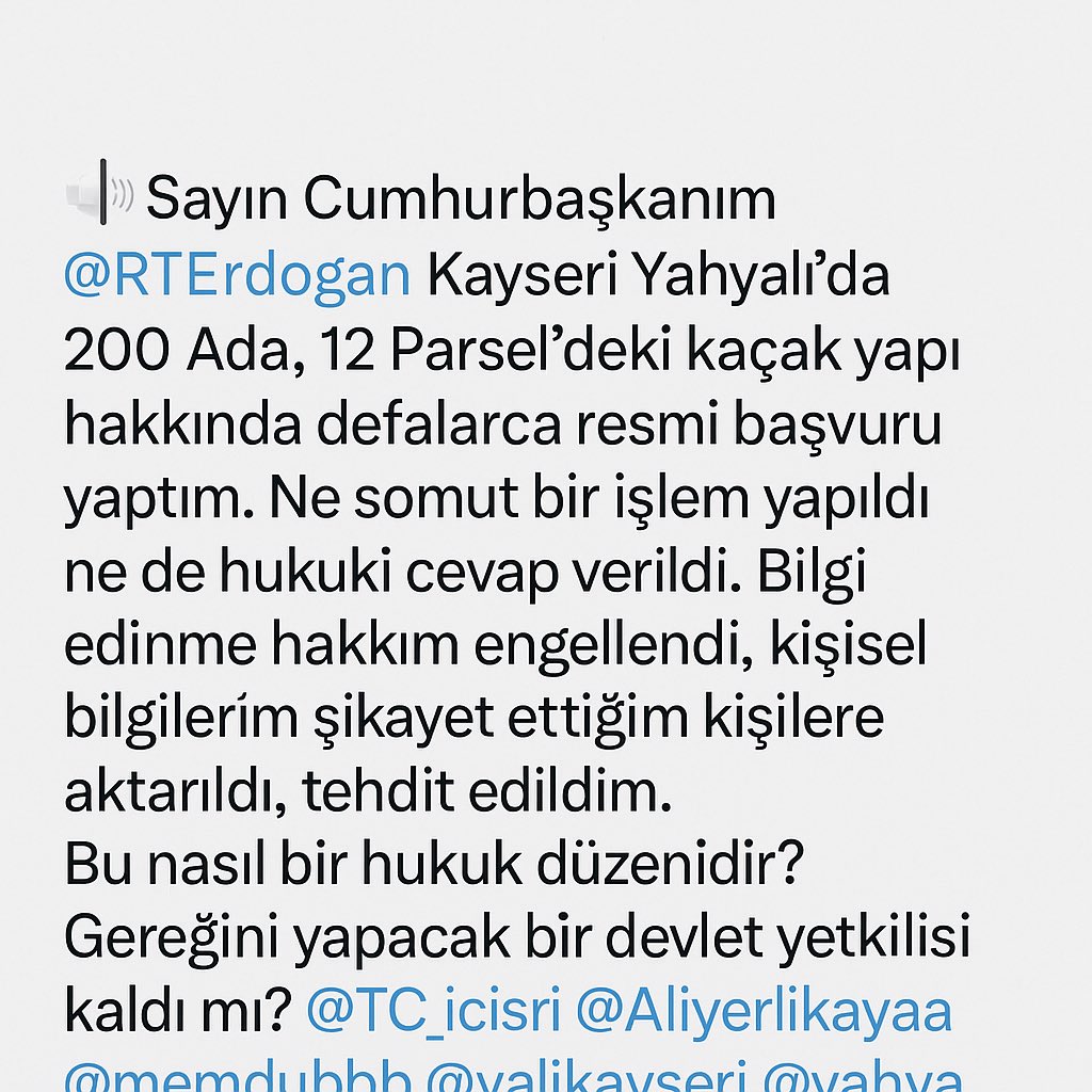 dostburak's tweet photo. @RTErdogan 

@valikayseri @yahyalibelediye @memduhbb @AliYerlikaayaa @TC_icisleri

#AdaletYoksaDevletYok #KaçakYapı #KVKKİhlali #KonyadaPoliseAdalet #GazzeAçlıktanÖlüyor #AdaletEGMTekSes300Bin, #GazzeAçlıktanÖlüyor, #GazzeyiUnutma, #KonyadaPoliseAdalet https://t.co/ZB9v56k9YH