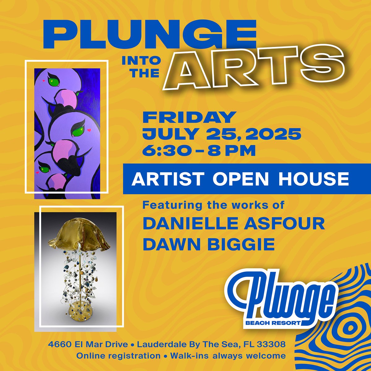Join us Friday, July 25 at 6:30 PM for Plunge Into The Arts featuring Danielle Asfour and Dawn Biggie at Plunge Beach Resort. #PlungeBeachResort #LauderdaleByTheSea