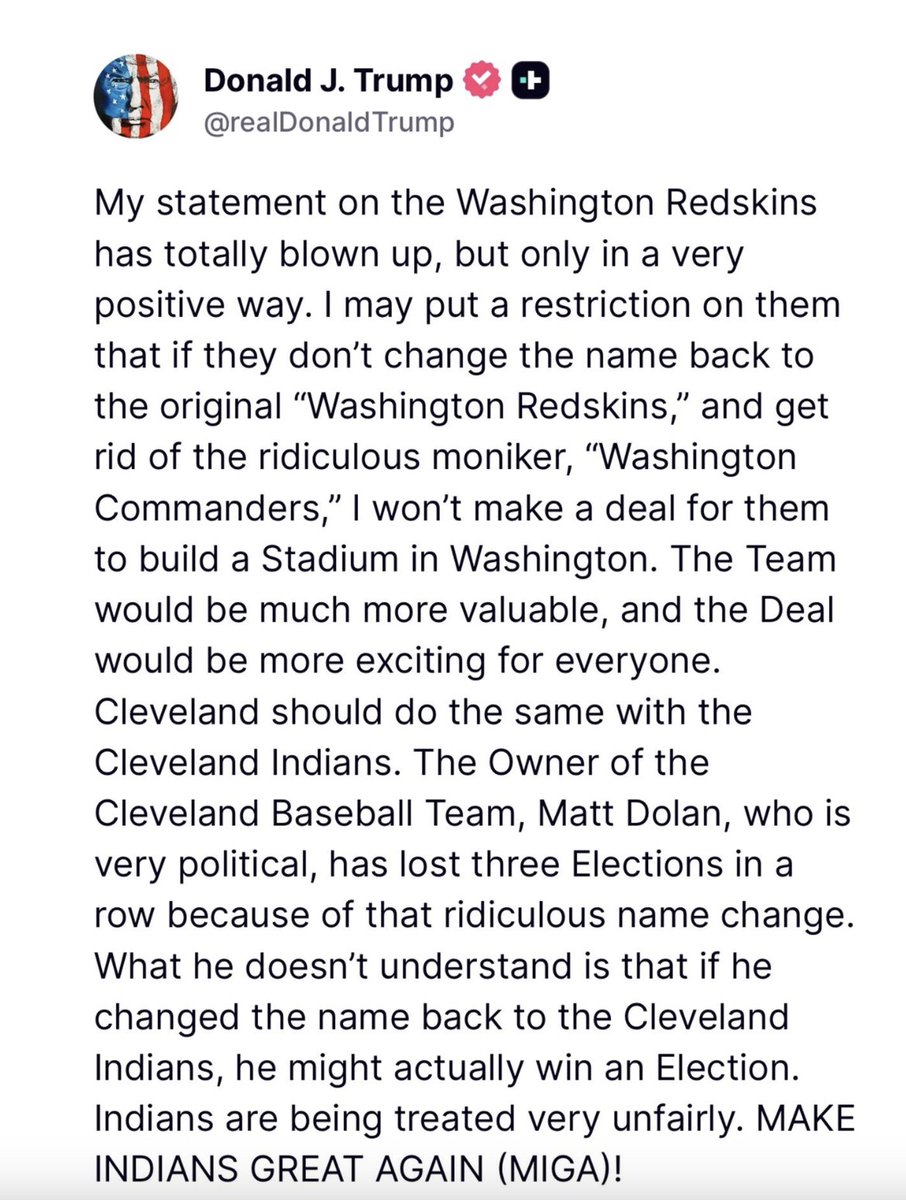 susancrabtree's tweet image. President Trump says he won't make a stadium deal for the Washington Redskins unless they change their name back: