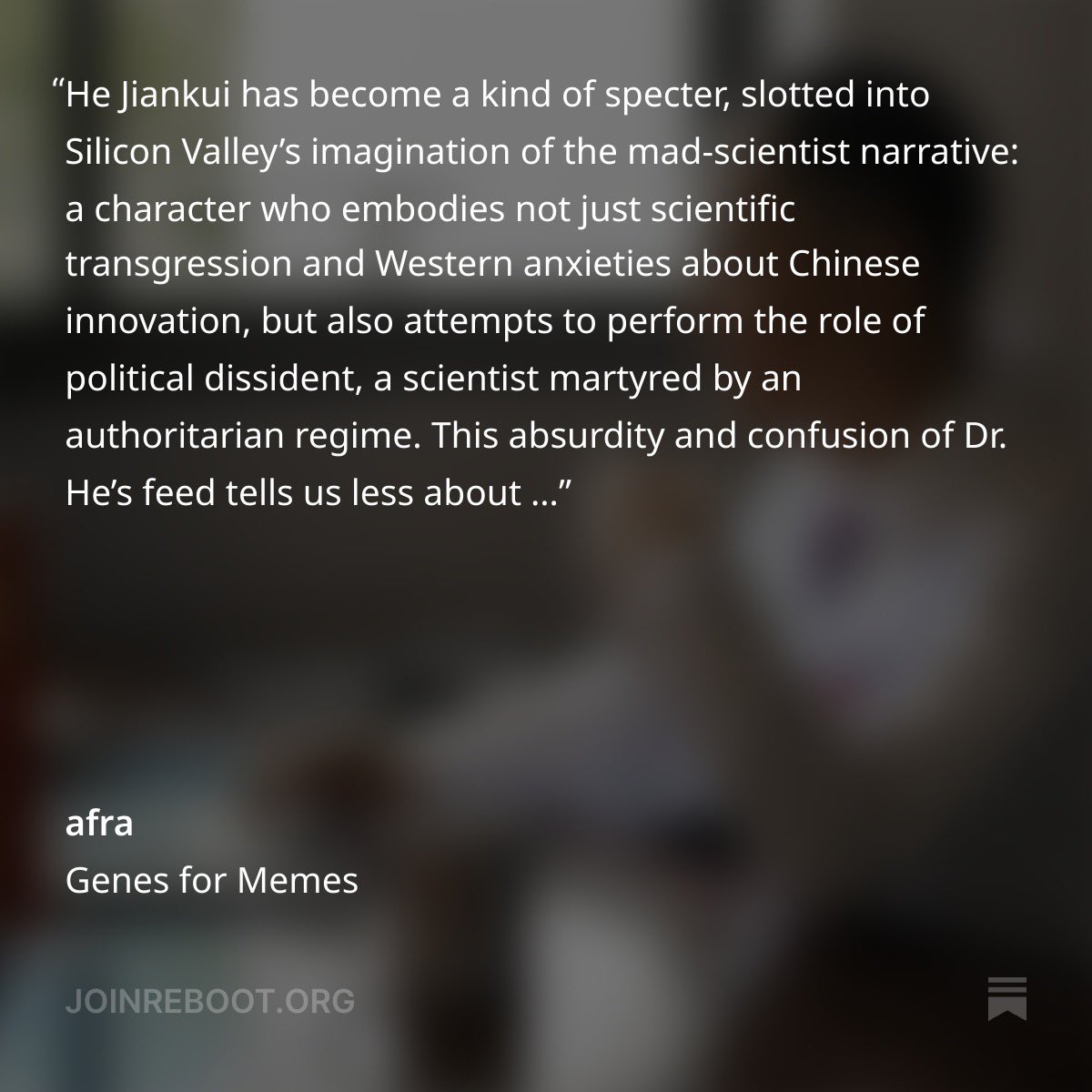afra (@afrazhaowang) on Twitter photo New piece out on <a href="/reboot_hq/">⚡ reboot ⚡</a>!
I’ve been low-key obsessed with <a href="/Jiankui_He/">Jiankui He</a> — the Chinese “CRISPR baby” mad scientist who made two gene-edited kids, went to prison, and is now back online as an X influencer. I dug into his strange return and what it says about e/acc, biohacking as New piece out on <a href="/reboot_hq/">⚡ reboot ⚡</a>!
I’ve been low-key obsessed with <a href="/Jiankui_He/">Jiankui He</a> — the Chinese “CRISPR baby” mad scientist who made two gene-edited kids, went to prison, and is now back online as an X influencer. I dug into his strange return and what it says about e/acc, biohacking as