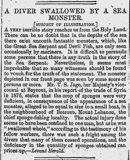 oddoldnews's tweet image. Diver Swallowed By Sea Monster
The Illustrated Police News, etc., London, Greater London, England · Saturday, September 02, 1876