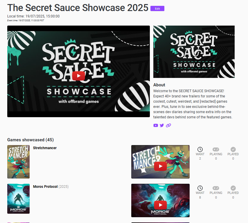 joão f.s. neto (fror) (@frozaum) on Twitter photo happy to have worked on tracking the event page for the <a href="/offbrand_games/">offbrand games | AETHERMANCER OUT NOW 🔥</a> <a href="/OpenSauceLive/">Open Sauce</a> Secret Sauce Showcase for <a href="/IGDBcom/">IGDB | Welcome Home, Gamer!</a>, featuring all of its games, the trailers that were shown and so on.
igdb.com/events/the-sec… happy to have worked on tracking the event page for the <a href="/offbrand_games/">offbrand games | AETHERMANCER OUT NOW 🔥</a> <a href="/OpenSauceLive/">Open Sauce</a> Secret Sauce Showcase for <a href="/IGDBcom/">IGDB | Welcome Home, Gamer!</a>, featuring all of its games, the trailers that were shown and so on.
igdb.com/events/the-sec…
