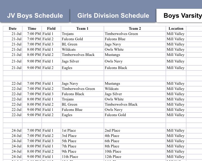 6v6Great's tweet photo. SCHEDULE UPDATE 

Due to the forecast for high heat, we have moved scheduled start times back to later in the evening. The schedule for this week is below ⬇️ 

Reminder, varsity boys have three games this week, including Monday.

Remember to hydrate! https://t.co/amOo1WDfOH
