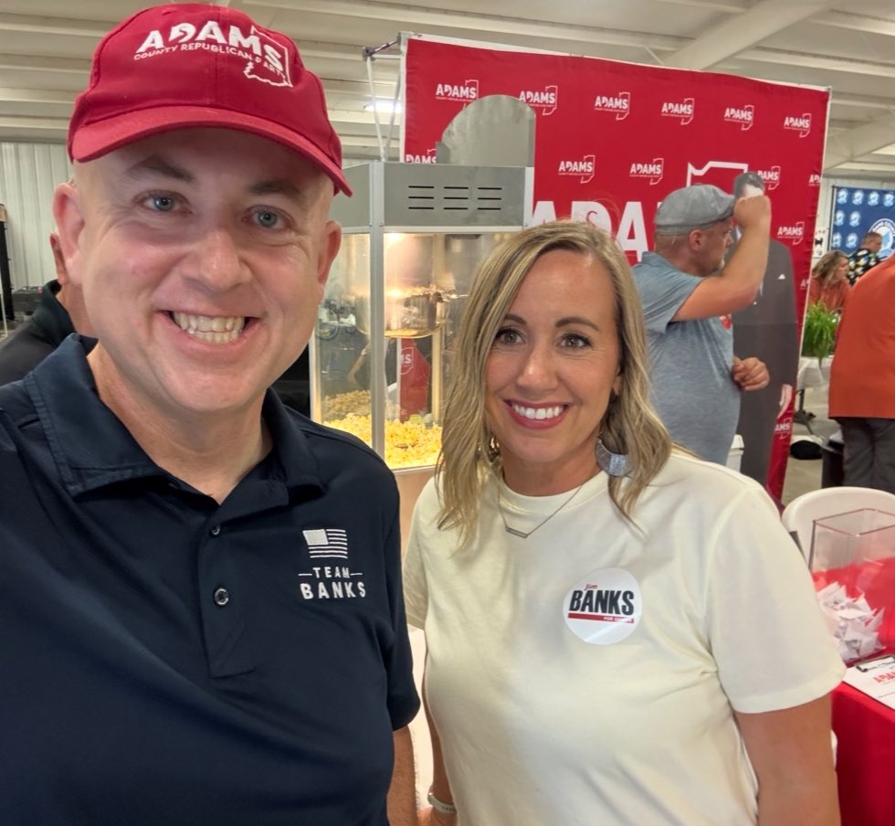 smjustus's tweet image. Making sure that @TeamJimBanks is everywhere in northeast Indiana while supporting our great senator- @SenatorBanks at the @AdamsCounty4H as we gave out free popcorn & @Jim_Banks stickers! 🍿🍀