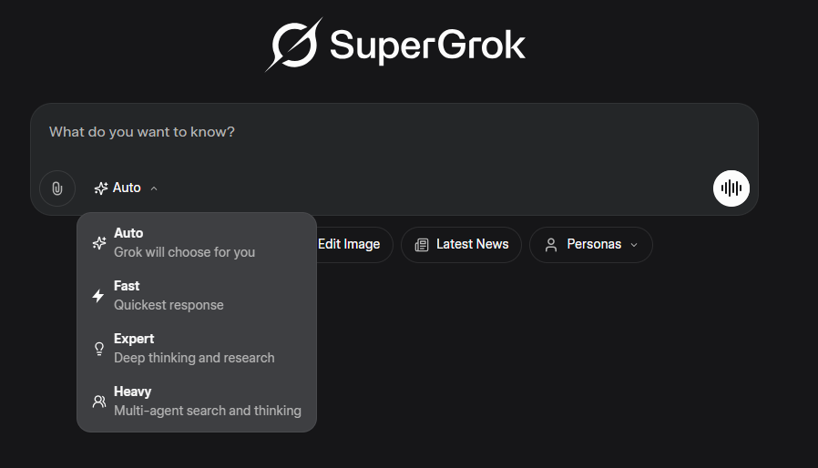 blankspeaker's tweet image. They are testing a new simplified model picker on grok.com. Instead of choosing model numbers you choose the mode from Auto, Fast, Expert, or Heavy
you will be able to enable/disable this feature in settings > account> Use Model Mode Selector