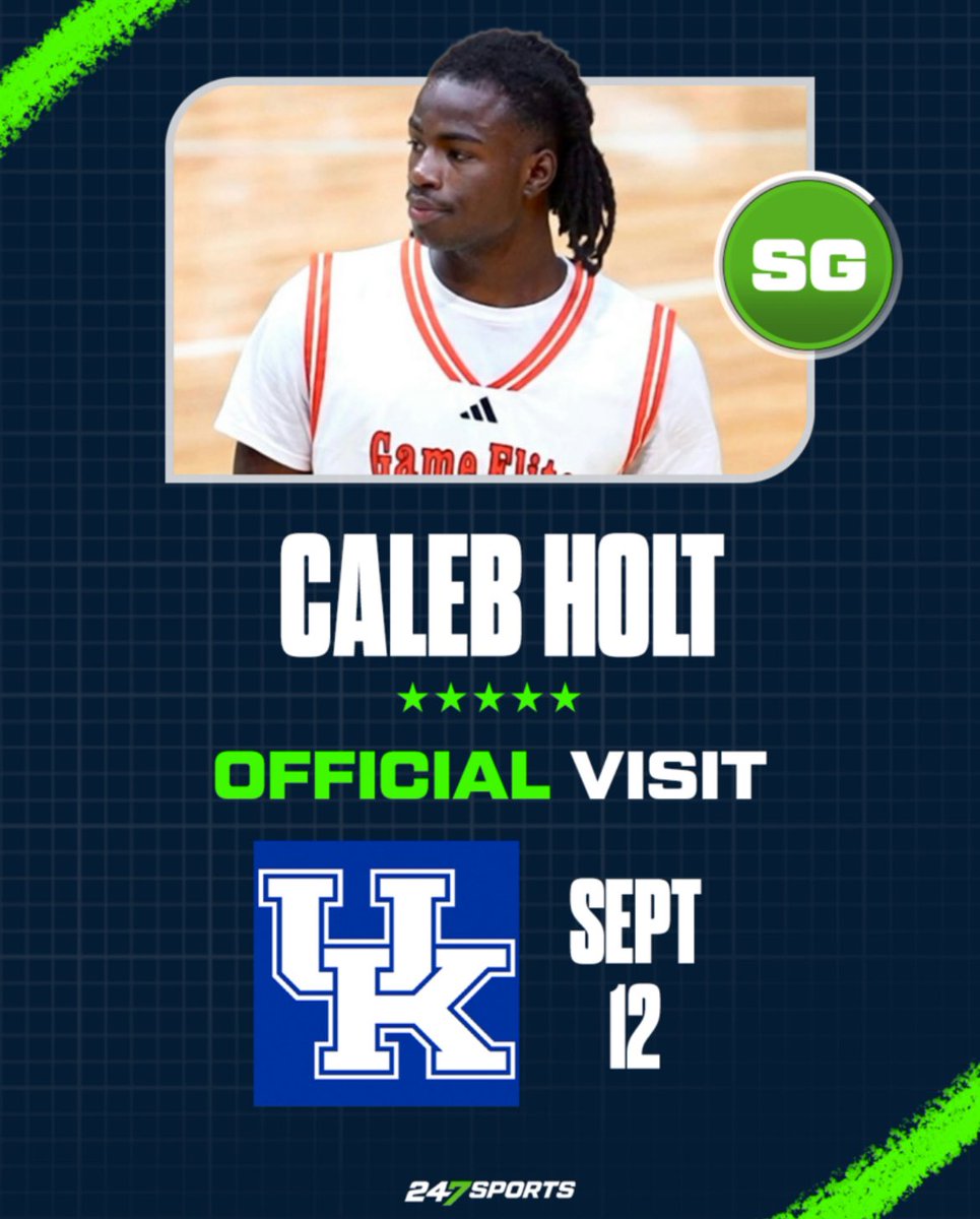 DushawnLondon1's tweet image. Recruiting News: Caleb Holt, the No. 6 overall prospect in the class of 2026, has locked in an official visit to Kentucky for September 12th-14th , source tells @247Sports
Holt also has visits to Alabama and Auburn set.
247sports.com/player/caleb-h…