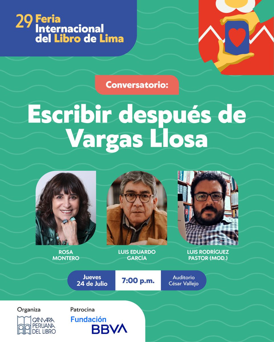 FILLima2025's tweet image. ✍️ ¿Qué significa escribir hoy, después de un autor como Vargas Llosa?
Una conversación sobre influencia, ruptura y legado.
🗓️ Jueves 24 de julio – 7:00 p.m.
📍 Auditorio César Vallejo
🎟️ teleticket.com.pe/fil-lima-2025
Aforo limitado. Actividades sujetas a cambios.