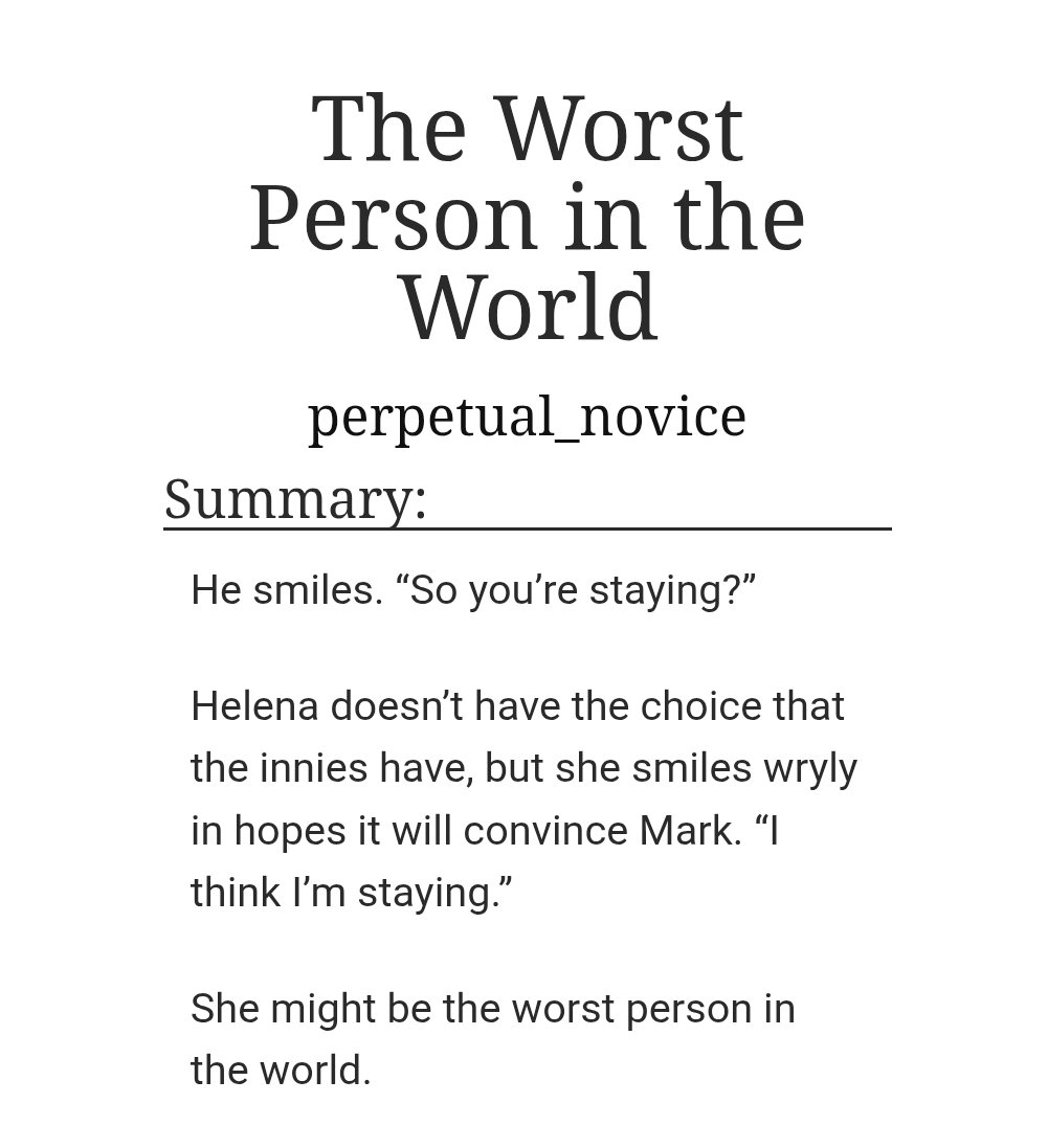 SevFicUpdates's tweet image. The Worst Person in the World by perpetual_novice just posted - 5.2k - (1/1)
G, pre 2x04, Helena Eagan/Mark S.
archiveofourown.org/works/67872551