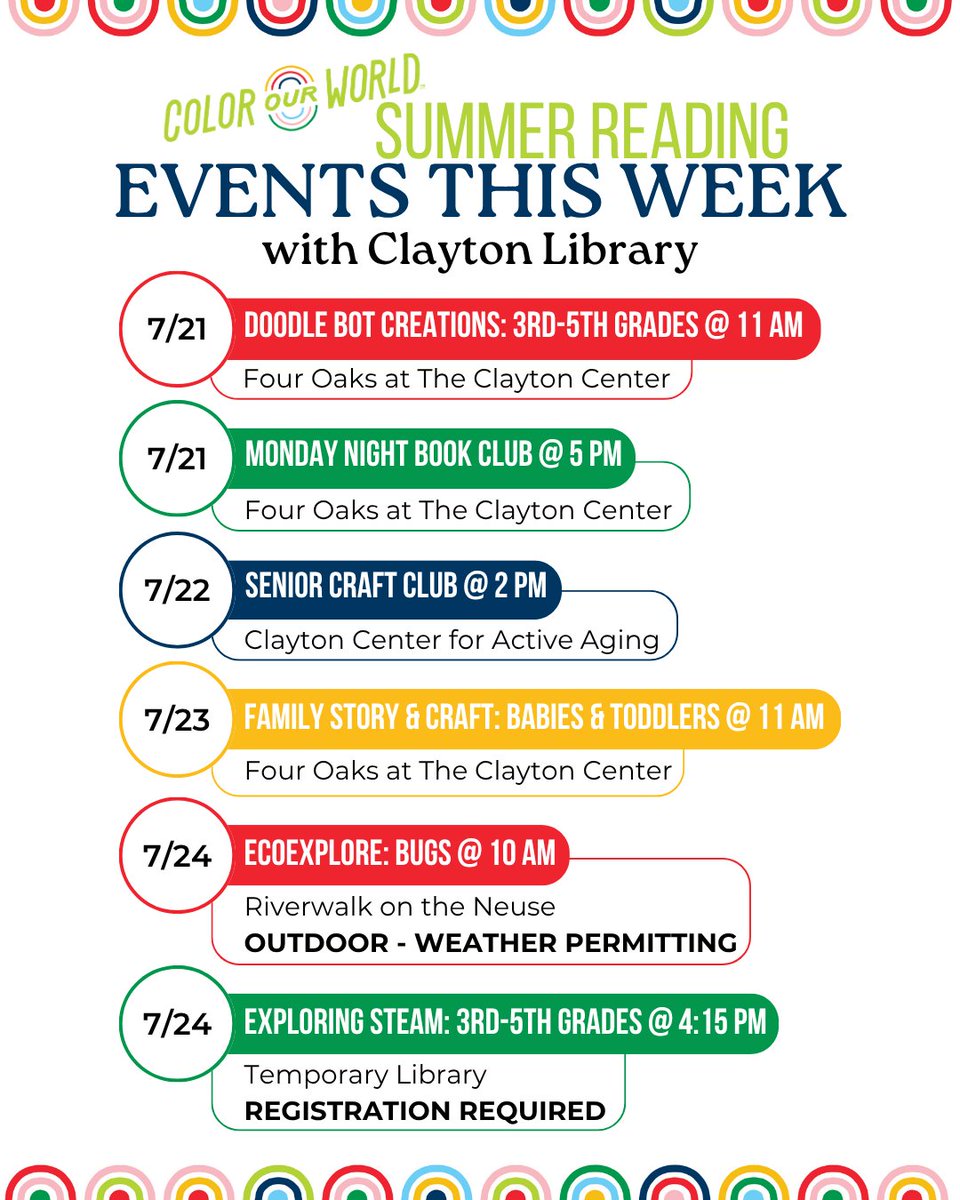 Take a peek at the events happening this week.

bit.ly/claytonlibrary…
