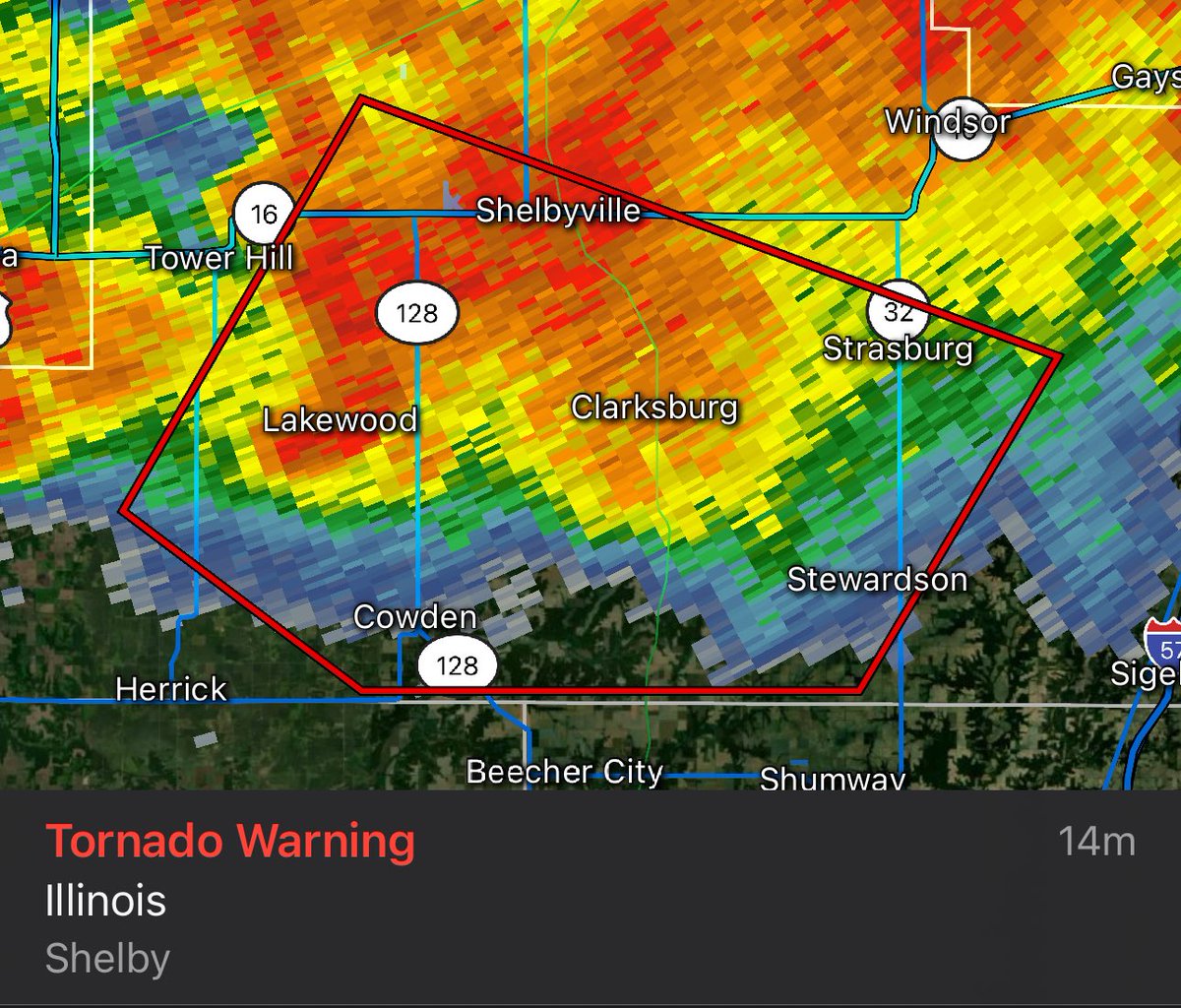 ChicagoMWeather's tweet image. * Tornado Warning for... Southern Shelby County in central Illinois...
* Until 515 PM CDT.
* At 459 PM CDT, a severe thunderstorm capable of producing a tornado was located near Tower Hill, or near Shelbyville, moving southeast at 25 mph.
HAZARD...Tornado.
SOURCE...Radar…