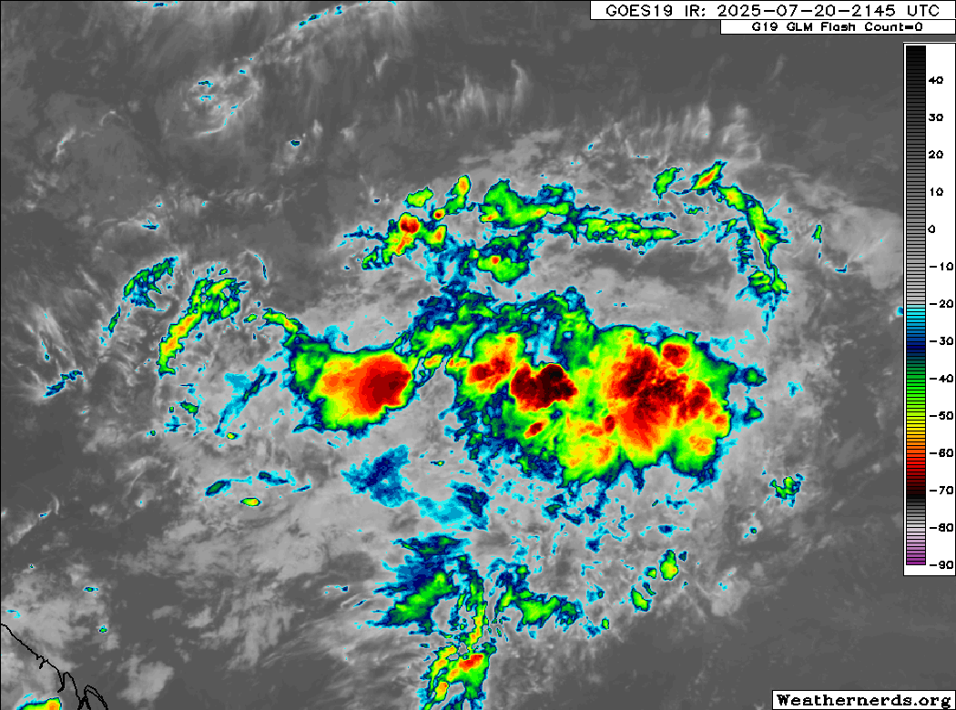 AndyHazelton's tweet image. Looks like this area of disturbed weather in the ITCZ was tagged as Invest #94L. May bring enhanced showers to the Lesser Antilles this week, but pretty low chances of development overall. The environment in the Caribbean is pretty hostile (as is typical for July), with strong…