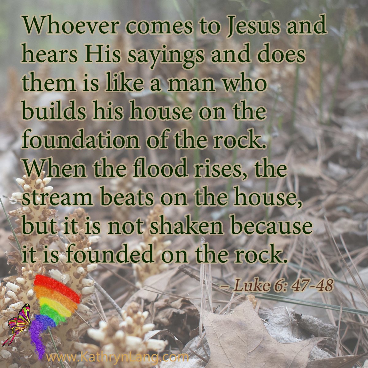 #ScriptureFocus 

Whoever comes to Jesus and hears His sayings and does them is like a man who builds his house on the foundation of the rock. When the flood rises, the stream beats on the house, but it is not shaken because it is founded on the rock. 

– Luke 6: 47-48