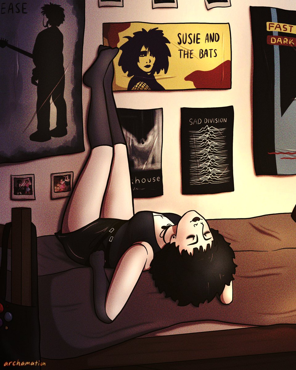 archamation's tweet image. pov: it’s 1986 and your goth roommate is being weird again (affectionate)

#ocart #1980s #goth