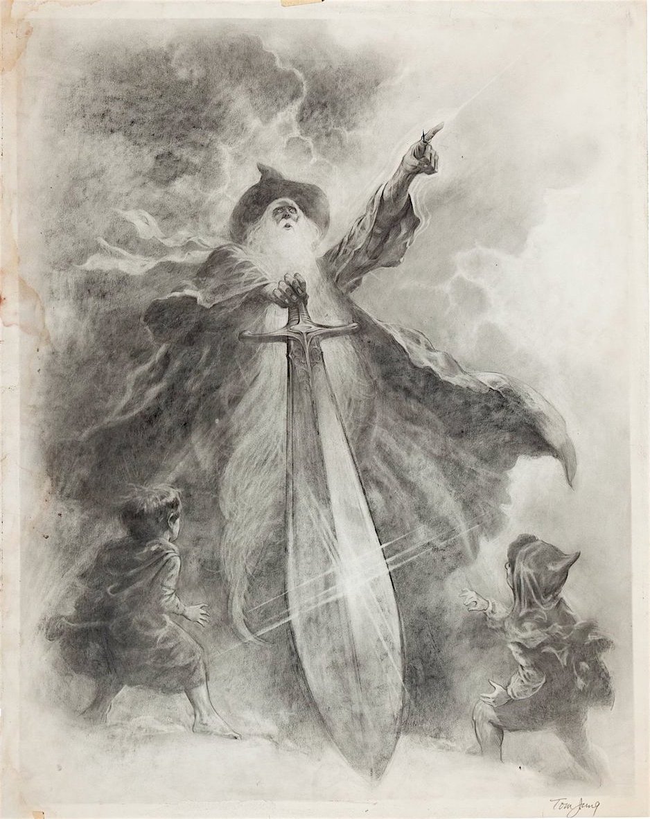 tolkienzone's tweet image. The original drawing by Tom Jung for the Lord of the Rings poster