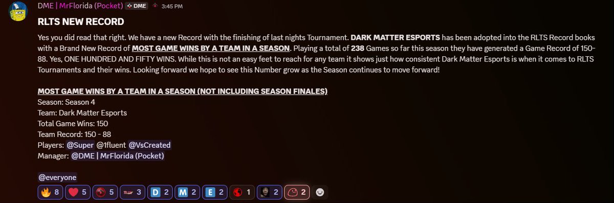 Dark Matter Esports (@darkmatesports) on Twitter photo Super proud of our top team for not only performing well, but CRUSHING it in <a href="/RLTrilogySeries/">Rocket League Trilogy Series</a> π₯π₯
Take a well deserved rest! ππ
$DME Super proud of our top team for not only performing well, but CRUSHING it in <a href="/RLTrilogySeries/">Rocket League Trilogy Series</a> π₯π₯
Take a well deserved rest! ππ
$DME