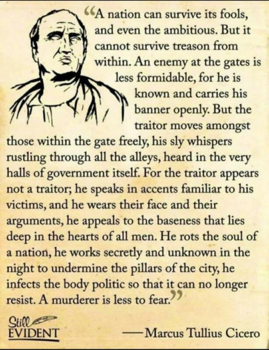 For those of you interested in the abridged quote about the architect of the Russia hoax, here is the full text of Cicero’s famous assessment of treachery…