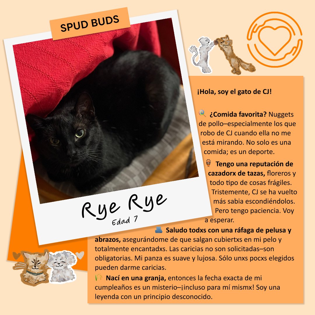 OneofUsGlobal's tweet image. Meet Rye Rye! They enjoy the challenge of hunting wild chicken nuggets and helping CJ with her work as a Social Impact Team member.
Conoce a Rye Rye! Ellx disfruta del desafío de cazar nuggets de pollo y de ayudar a CJ con su trabajo en como parte del Social Impact Team.