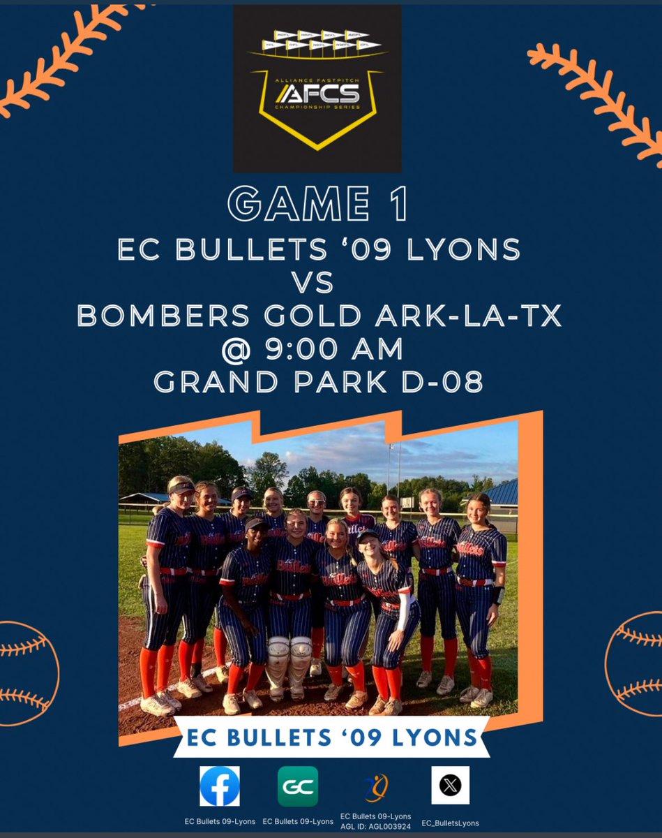 HolleyBeth Rollan (@hbrollan_2027) on Twitter photo Game 1 tomorrow morning Grand Park at 9. Come watch out team
<a href="/EC_BulletsLyons/">EC Bullets 09 - Lyons</a> <a href="/EastCobbBullets/">EC Bullets Fastpitch</a> <a href="/Jamie_Trachsel/">Jamie Trachsel</a> <a href="/EhrenEarleywine/">Ehren Earleywine</a> <a href="/CoachBBuchanan/">Bobby Buchanan</a> <a href="/ElzeyMatt/">The Coach</a> <a href="/e_newellcoach/">Eric Newell</a> <a href="/Clyons37/">Charlie Lyons</a> Game 1 tomorrow morning Grand Park at 9. Come watch out team
<a href="/EC_BulletsLyons/">EC Bullets 09 - Lyons</a> <a href="/EastCobbBullets/">EC Bullets Fastpitch</a> <a href="/Jamie_Trachsel/">Jamie Trachsel</a> <a href="/EhrenEarleywine/">Ehren Earleywine</a> <a href="/CoachBBuchanan/">Bobby Buchanan</a> <a href="/ElzeyMatt/">The Coach</a> <a href="/e_newellcoach/">Eric Newell</a> <a href="/Clyons37/">Charlie Lyons</a>