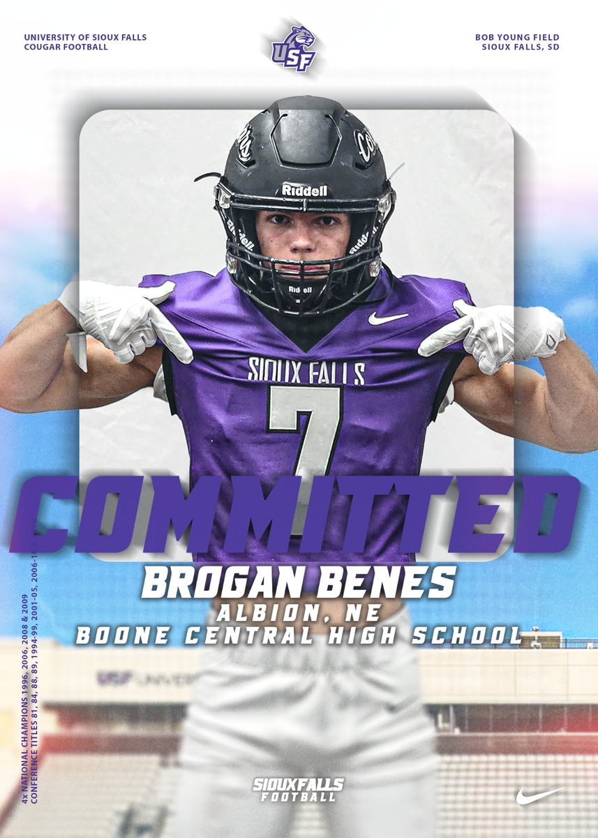 Committed!!! Thank you to everyone who have believed in me and pushed me to where I am today! Thank you USF Coaches for giving me this opportunity to continue my athletic career playing football at Sioux Falls University! #winnerswin 
<a href="/iWestonBridges/">Coach Bridges</a> <a href="/JimGlogowski/">Coach Glo</a>