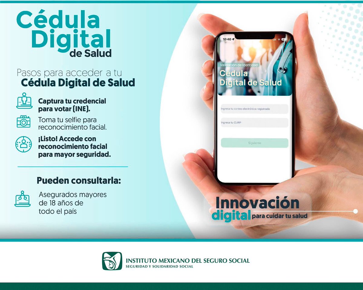 📲 Conoce los pasos para acceder a tu Cédula Digital de Salud

🩺 Pueden consultarla:
Asegurados mayores de 18 años de todo el país