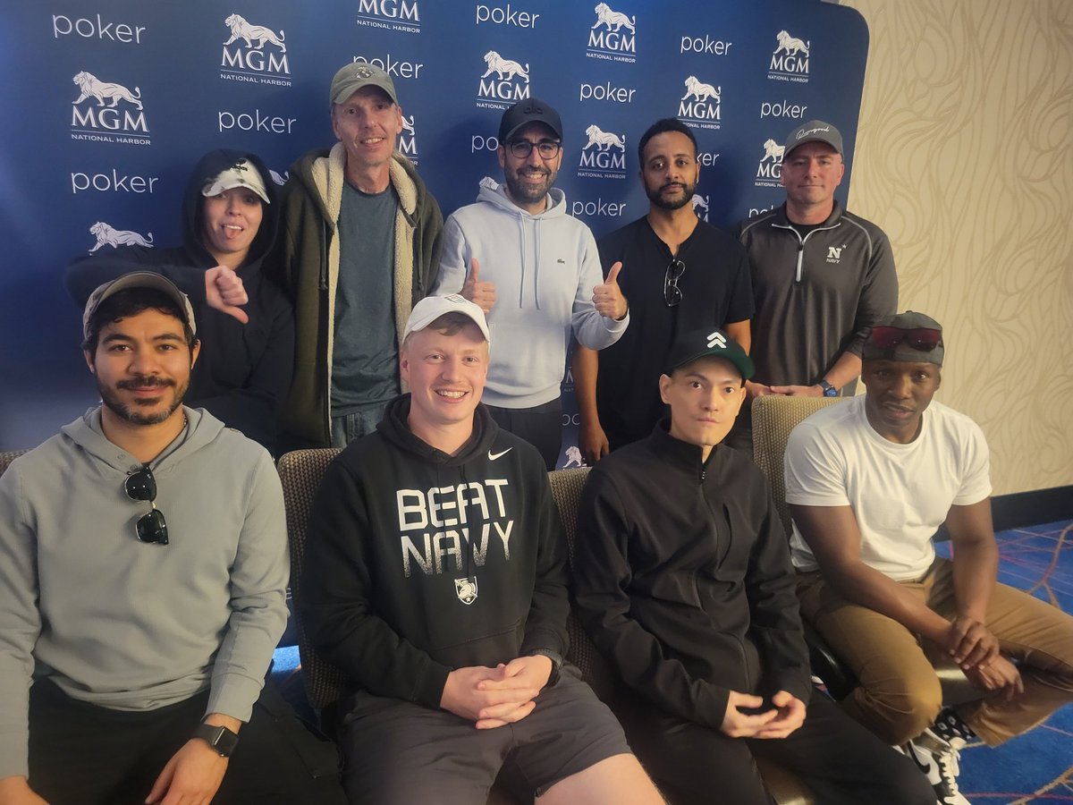 TDPat22's tweet image. Were down to the #FinalTable @MGMNH_Poker in our #MonumentalMultiday
Seat 1 Seyed Z 3.5 Mill
Seat 2 Paul S 240k
Seat 3 @GK_DC_Greece 615k
Seat 4 Ken D 965k
Seat 5 @BrandonF65190 845K
Seat 6 Salomon T 455K
Seat 7 Matt S 1.8 Mill
Seat 8 Sarah H 2.6 Mill
Seat 9 James C 835k