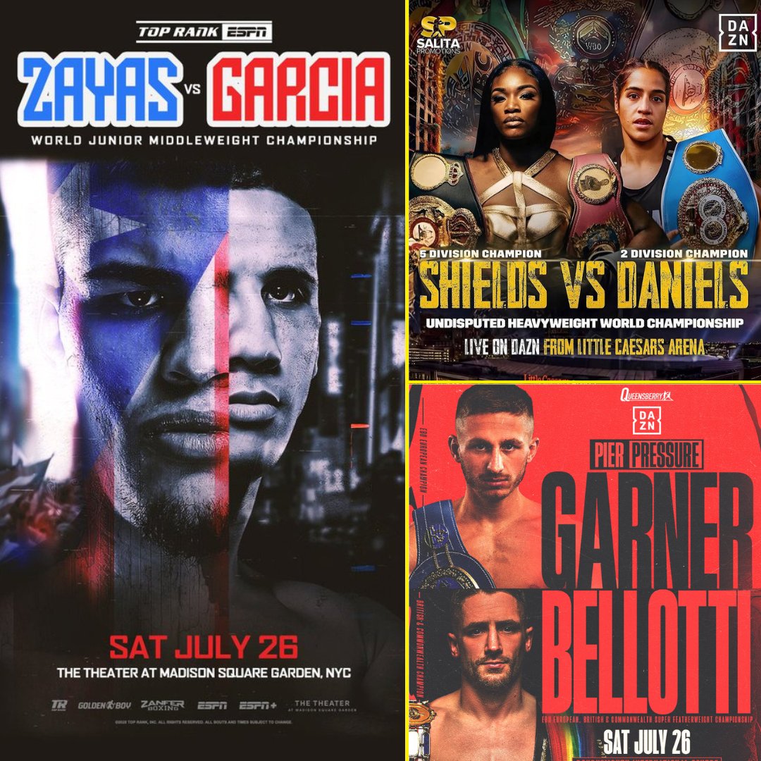 EverythingBoxi2's tweet image. 🥊 BOXING THIS WEEK:
🇵🇷 🆚 🇲🇽 - Xander Zayas takes on Jorge Garcia Perez for the vacant WBO super welterweight title
🇺🇸 P4P No. 2 Claressa Shields defends her heavyweight crown against Lani Daniels
🇬🇧 Ryan Garner 🆚 Reece Bellotti in an all-British super featherweight fight