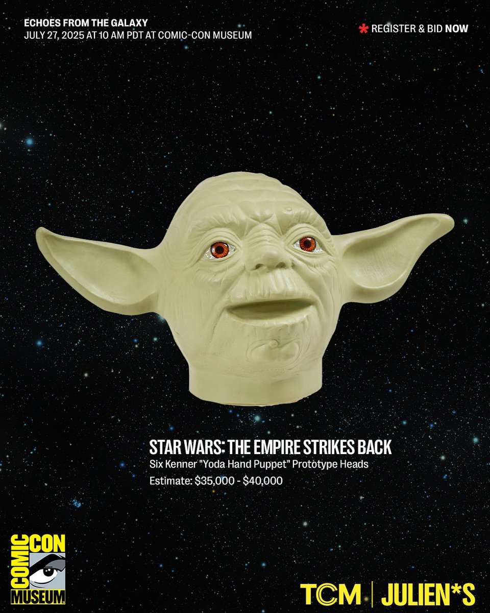 JuliensAuctions's tweet image. In just one week, @TCM & Julien's "Echoes from the Galaxy" kicks off its LIVE auction on July 27, 2025 from the Comic Con Museum in San Diego. This is your chance to own a piece of Star Wars history with nearly 300 rare props, artworks, costumes, and collectibles from across the…