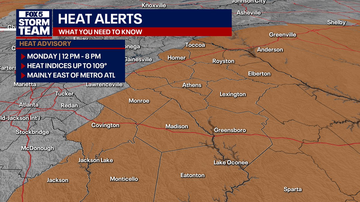 Dangerous heat expected across north Georgia Monday with heat indices pushing 110.